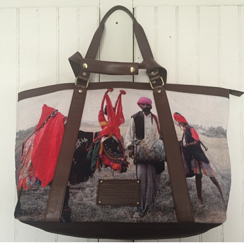 Artisan India Photography Large Tote Weekender Bag With Brown Leather Accents
